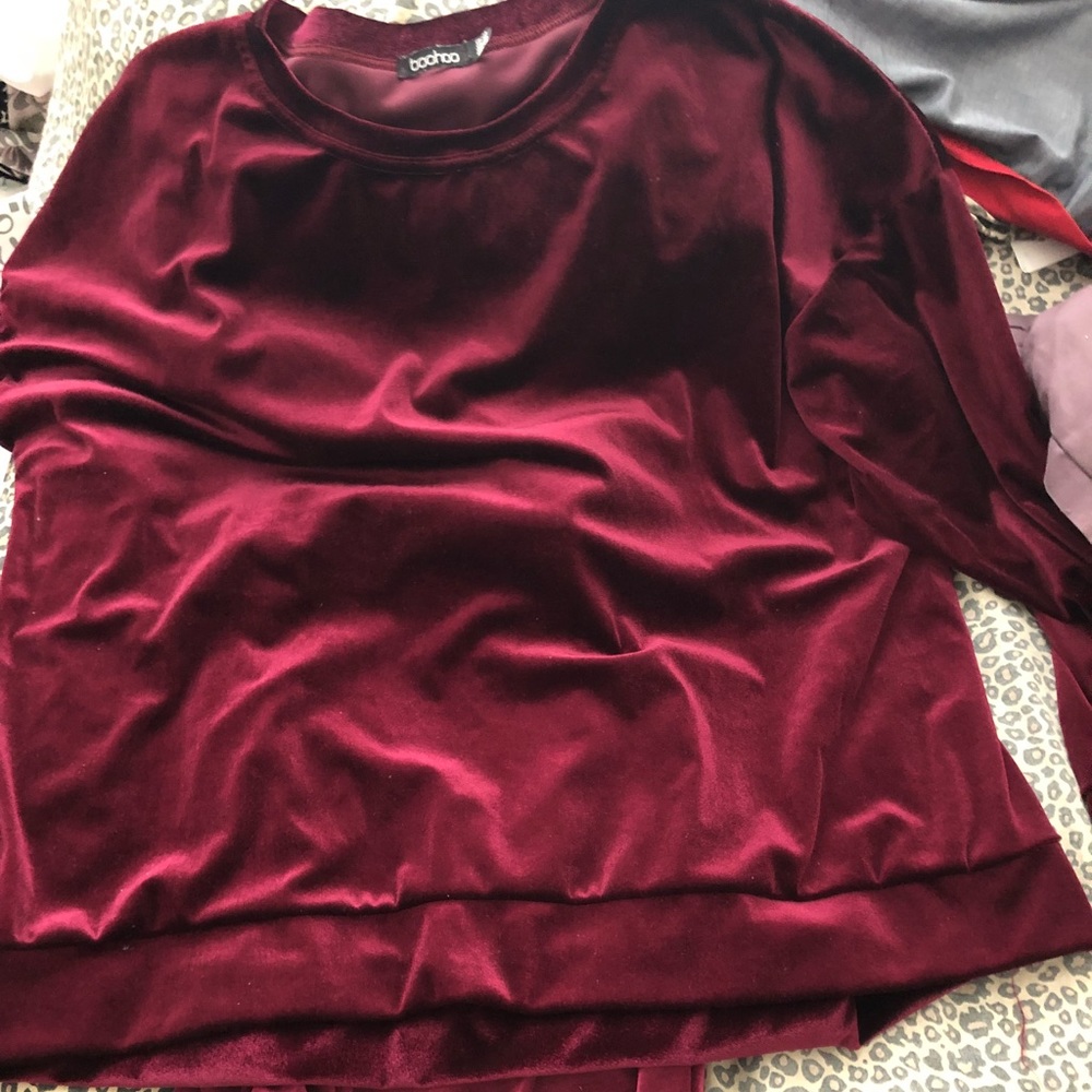 Burgundy velvet set from boohoo
